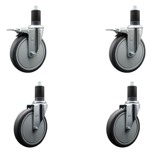 Service Caster 6'' Thermoplastic Rubber Swivel 1-5/8'' Expanding Stem Caster Set 2 Total Lock Brakes, 4PK SCC-EXTTL20S614-TPRB-2-S-2-158 - main